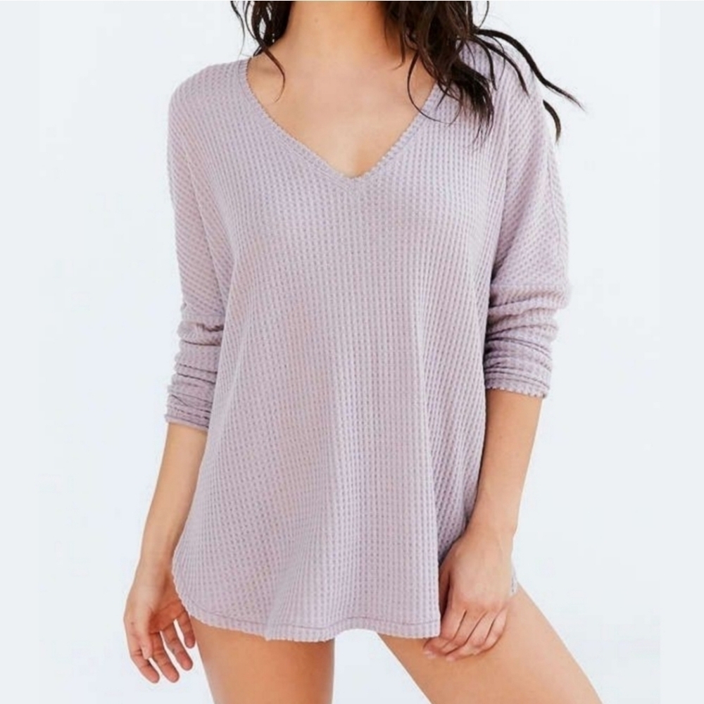 Urban Outfitters Out From Under Pink V Neck Cozy Oversized Knit Thermal Top